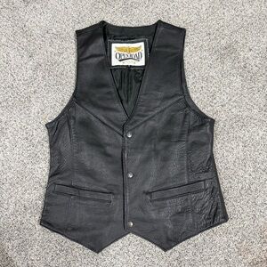 Vintage Open Road Black Genuine Leather Vest Jacket Snap Button Women’s Small